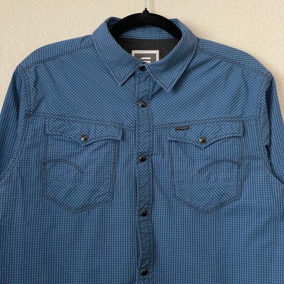 G Star Raw Shirt Mens Large Blue Check Western Yoke Cowboy Snap Button Preppy - Picture 4 of 11
